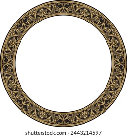 Vector golden round oriental ornament. Arabic patterned circle of Iran, Iraq, Turkey, Syria. Persian frame, border.