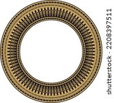 Vector golden round ornament of ancient Egypt. Circle Border, frame in pyramids.
