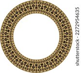 Vector golden round ornament of ancient Egypt. Circle Border, frame in pyramids