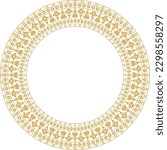 Vector golden round ornament of ancient Egypt. Circle Border, frame in pyramids