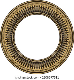 Vector golden round ornament of ancient Egypt. Circle Border, frame in pyramids.
