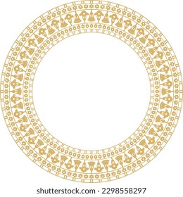 Ornamento vectorial de oro redondo del antiguo Egipto. Borde circular, marco en pirámides