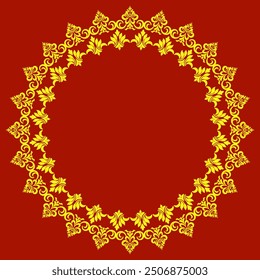 Vector golden round ornament damask.round damask frame design.Ethnic plant circle, border. Frame, flower and leaves ring.
