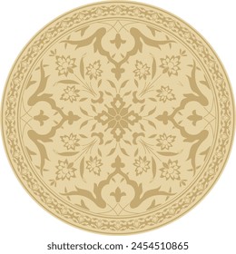 Vector golden round Turkish ornament. Ottoman circle, ring, frame.