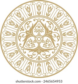 Vector golden round Turkish ornament. Ottoman circle, ring, frame.