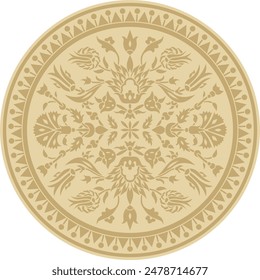 Vector golden round Turkish ornament. Ottoman circle, ring, frame.