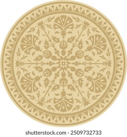 Vector golden round Turkish ornament. Ottoman circle, ring, frame.