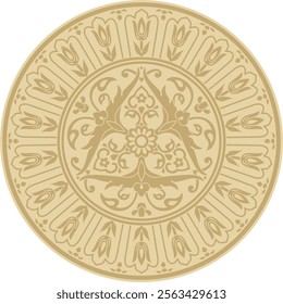Vector golden round Turkish ornament. Ottoman circle, ring, frame.