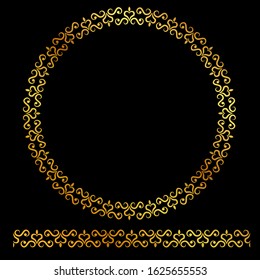 Vector Golden Rounded Corner Circle Floral Frame, at black background
