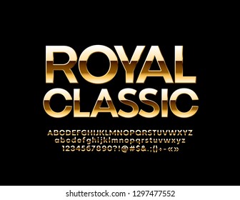 Vector Golden Royal classic Alphabet Letters, Numbers and Symbols. Stylish glossy Font.