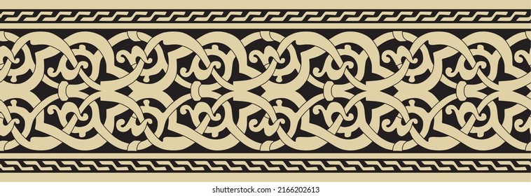 Vector golden seamless arabic national ornament. Ethnic endless pattern, oriental and african peoples of asia, persia, iran, iraq, syria