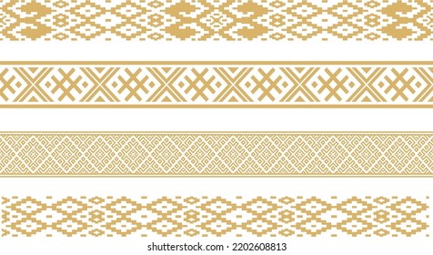 Vector golden seamless Belarusian national ornament. Ethnic endless gold border, Slavic peoples frame. 