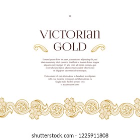 Vector golden seamless border for design template. Elements in Victorian style. Luxury floral frame. Ornate decor for invitations, greeting cards, certificate, thank you message.