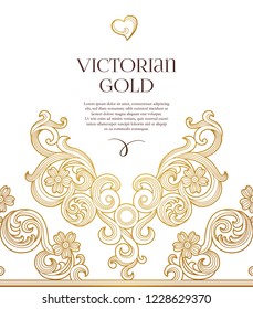 Vector golden seamless border for design template. Elements in Victorian style. Luxury floral frame. Ornate decor for invitations, greeting cards, certificate, thank you message.
