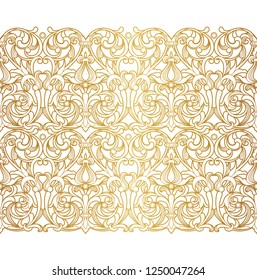 Vector golden seamless border for design template. Elements in Victorian style. Luxury floral frame. Ornate decor for invitations, greeting cards, certificate, thank you message.