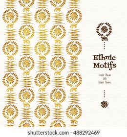 Vector golden seamless border for design template. Pattern in ethnic style. Luxury floral frames with place for text. decor for wallpaper. Endless texture.