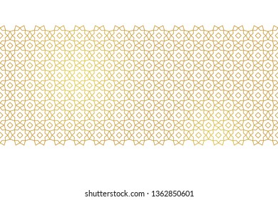 Vector golden seamless border. Elegant geometric pattern for design template. Luxury element in Eastern style. Ornate decoration background, mosaic web page. Arabic motifs, gold ornament.