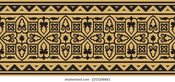 Vector golden seamless Byzantine border, frame. Endless Greek pattern, Drawing of the Eastern Roman Empire. Decoration of the Russian Orthodox Church.
