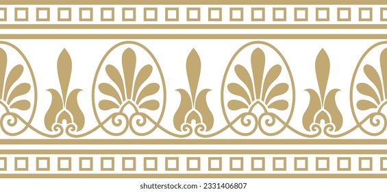Vector golden seamless classic greek ornament. Endless European pattern. Border, frame Ancient Greece, Roman Empire.
