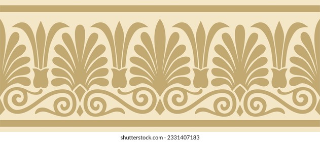 Vector golden seamless classic greek ornament. Endless European pattern. Border, frame Ancient Greece, Roman Empire.
