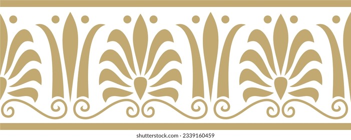 Vector golden seamless classic greek ornament. Endless European pattern. Border, frame Ancient Greece, Roman Empire.
