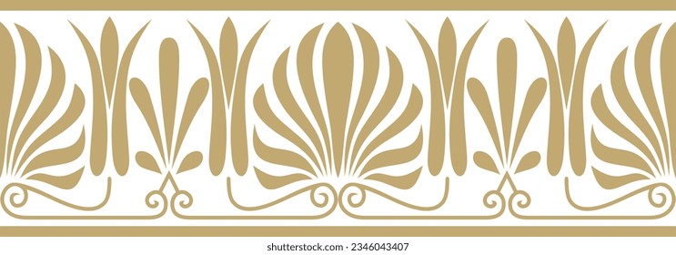 Vector golden seamless classic greek ornament. Endless European pattern. Border, frame Ancient Greece, Roman Empire.
