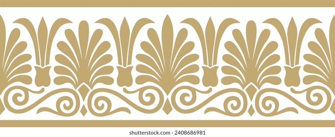 Vector golden seamless classic greek ornament. Endless European pattern. Border, frame Ancient Greece, Roman Empire.
