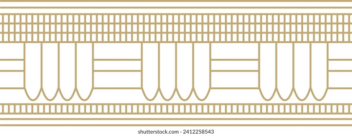 Frontera egipcia sin fisuras de oro vectorial. Interminable ornamento de la antigua África. Patrón de flores de loto y sol.
