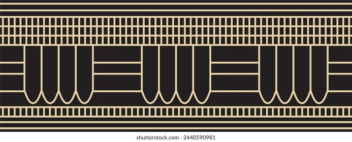 Vector golden seamless Egyptian border. Endless ornament of Ancient Africa. Pattern of lotus flowers and sun.
