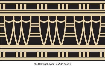 Vector golden seamless Egyptian border. Endless ornament of Ancient Africa. Pattern of lotus flowers and sun.
