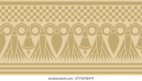 Vector golden seamless Egyptian border. Endless ornament of Ancient Africa. Pattern of lotus flowers and sun.
