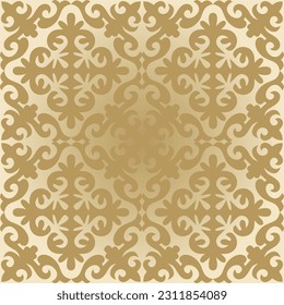 Vector golden seamless Kazakh national ornament. Ethnic endless pattern of the peoples of the Great Steppe, Mongols, Kyrgyz, Kalmyks, 
Buryats