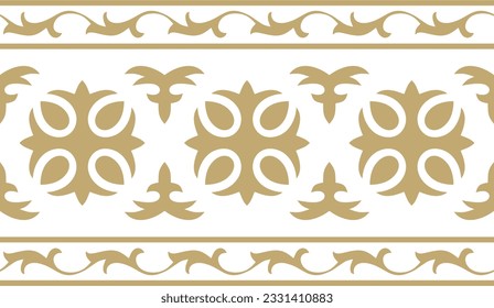 Vector golden seamless Kazakh national ornament. Ethnic endless pattern of the peoples of the Great Steppe, Mongols, Kyrgyz, Kalmyks, 
Buryats. circle, frame border.