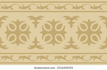 Vector golden seamless Kazakh national ornament. Ethnic endless pattern of the peoples of the Great Steppe, Mongols, Kyrgyz, Kalmyks, 
Buryats. circle, frame border.