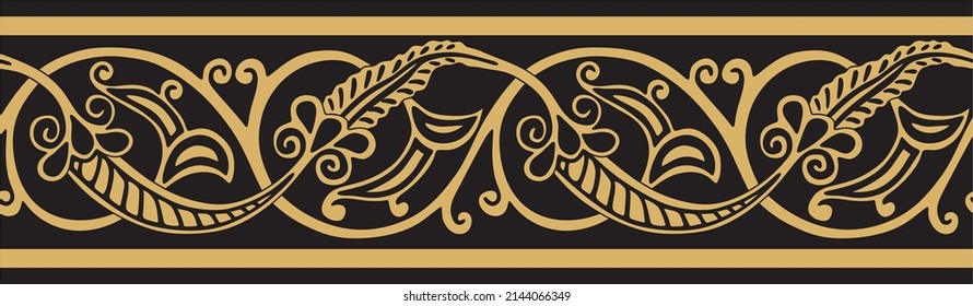 Vector golden seamless oriental national ornament. Endless ethnic floral border, arab peoples frame. Persian painting.
