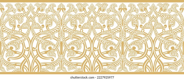 Vector golden seamless oriental national ornament. Endless ethnic floral border, arab peoples frame. Persian painting.
