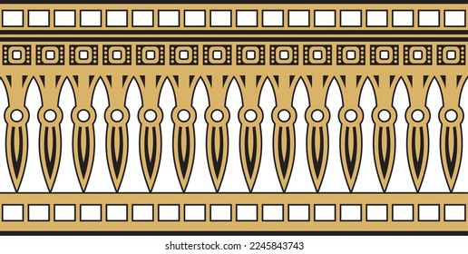 Vector golden seamless ornament of ancient Egypt. endless Border, frame in the pyramids.
