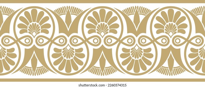 Vector golden seamless ornament of ancient Greece. Classic Endless pattern frame border Roman Empire.
