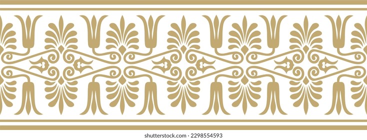 Vector golden seamless ornament of ancient Greece. Classic Endless pattern frame border Roman Empire.
