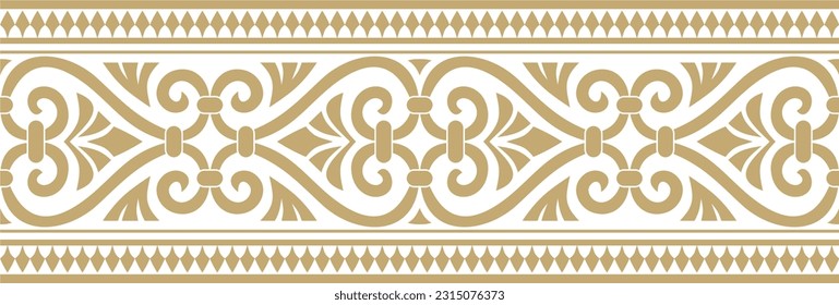 Vector golden seamless ornament of ancient Greece. Classic Endless pattern frame border Roman Empire.
