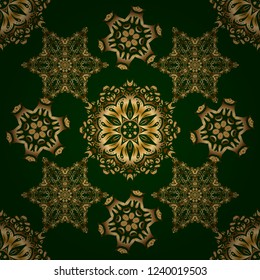 Vector golden seamless pattern. Abstract golden background in green and golden colors for invitation template.