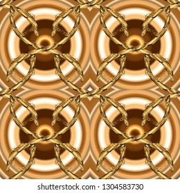 Vector golden seamless pattern. Backdrop, fabric, gold wallpaper. Golden pattern on beige and brown colors with golden elements. Flat hand drawn vintage collection.