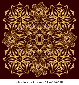 Vector golden seamless pattern. Seamless floral border with vintage golden ornament on brown background.