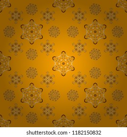 Vector golden seamless pattern. Seamless floral border with vintage golden ornament on yellow background.