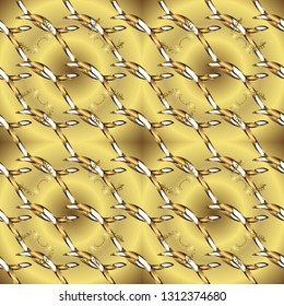 Vector golden seamless pattern. Golden pattern on neutral and yellow colors with golden elements. Backdrop, fabric, gold wallpaper. Flat hand drawn vintage collection.