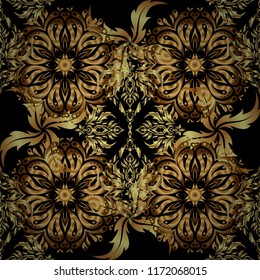 Vector golden seamless pattern. The texture of golden elements on black background.