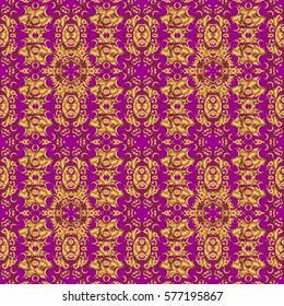 Vector golden seamless pattern. The texture of golden elements on purple background.