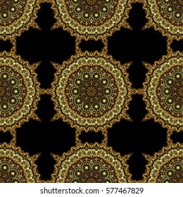 Vector golden seamless pattern. The texture of golden elements on black background.