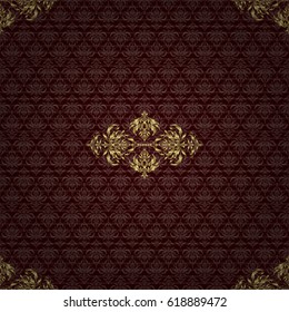 Vector golden seamless pattern. The texture of golden elements on brown background.