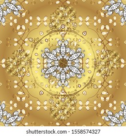 Vector golden seamless pattern. Seamless golden textured curls. Seamless pattern on yellow and beige colors. Golden elements in oriental style arabesques.